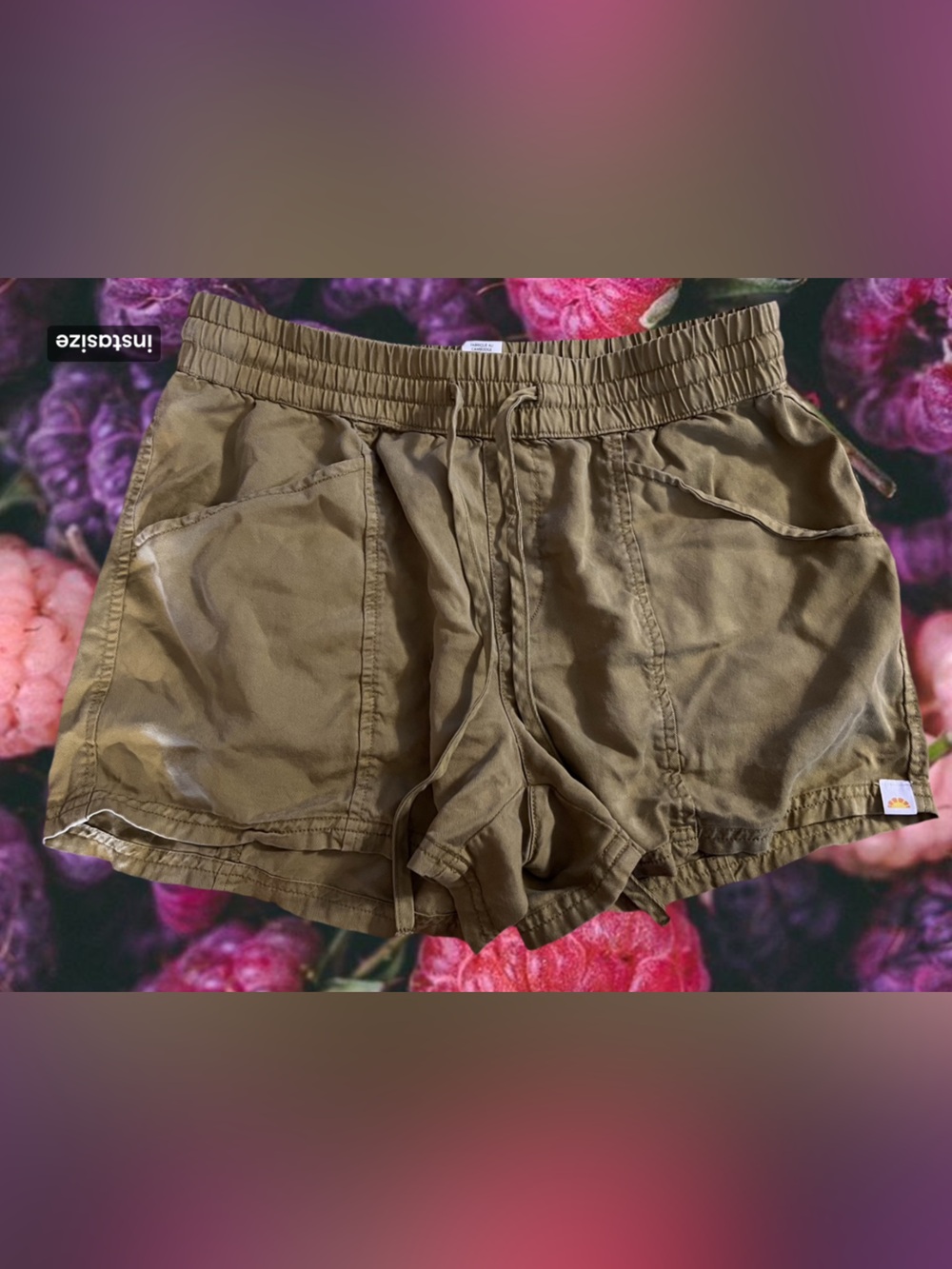 Khaki olive/yellow Drawstring Cargo Shorts